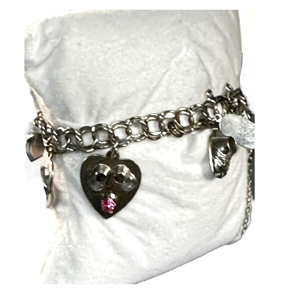 Vintage Forstner Charm Bracelet With Heart & Cross Charms And Pink Stone Accent - Picture 4 of 16